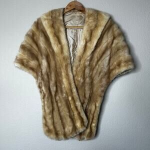 Mink Fur Stole Wrap Shawl Vintage Fully Lined Well Worn & Loved Pockets Brown